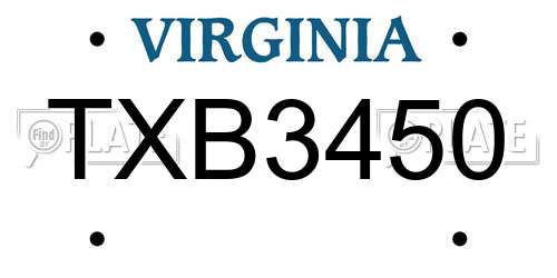 TXB3450 Virginia License Plate