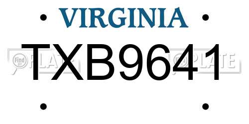 TXB9641 Virginia License Plate
