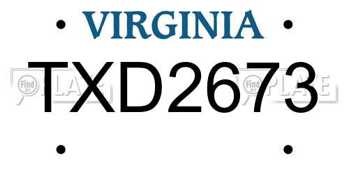 TXD2673 Virginia License Plate