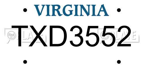 TXD3552 Virginia License Plate