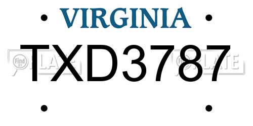 TXD3787 Virginia License Plate