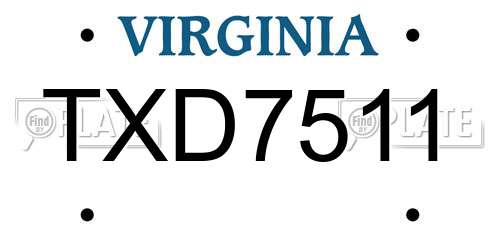 TXD7511 Virginia License Plate