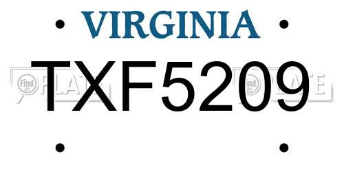 TXF5209 Virginia License Plate