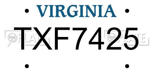 TXF7425 Virginia License Plate