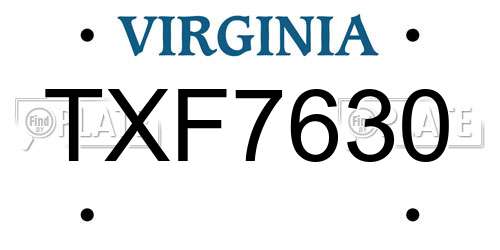 TXF7630 Virginia License Plate