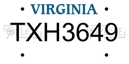 TXH3649 Virginia License Plate
