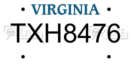 TXH8476 Virginia License Plate