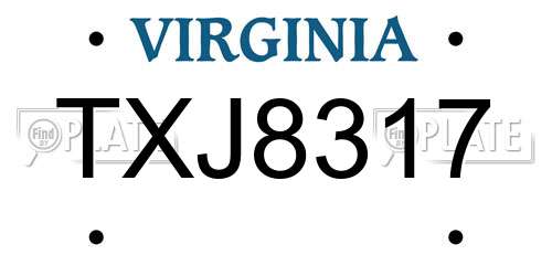 TXJ8317 Virginia License Plate