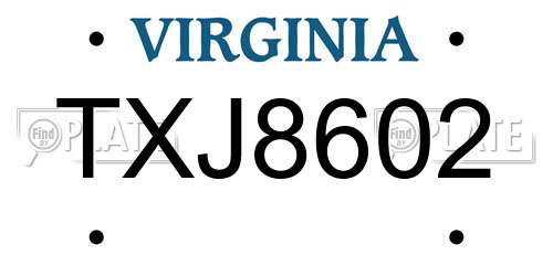 TXJ8602 Virginia License Plate