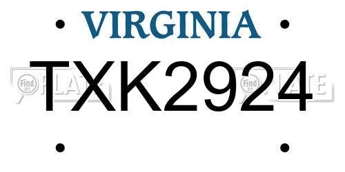 TXK2924 Virginia License Plate