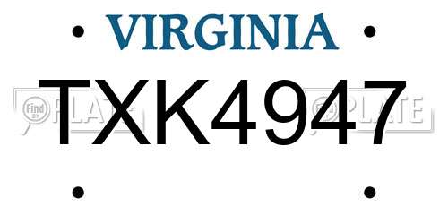 TXK4947 Virginia License Plate