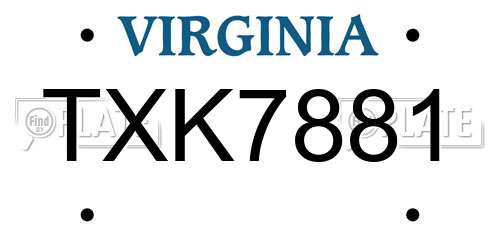 TXK7881 Virginia License Plate