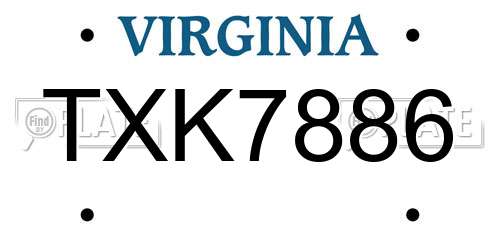 TXK7886 Virginia License Plate