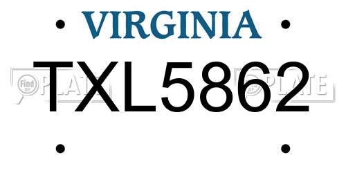 TXL5862 Virginia License Plate