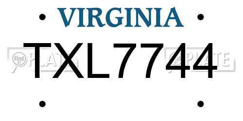 TXL7744 Virginia License Plate
