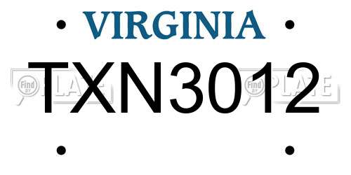 TXN3012 Virginia License Plate