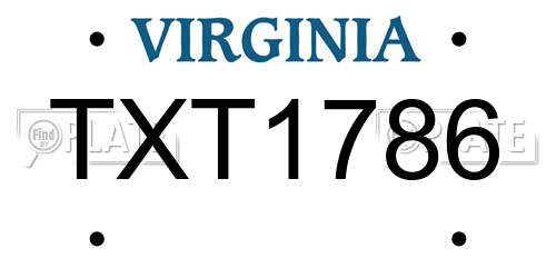 TXT1786 Virginia License Plate