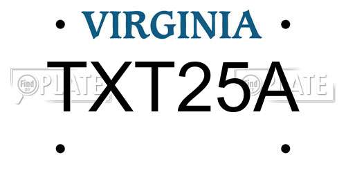 TXT25A Virginia License Plate