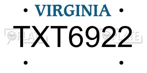 TXT6922 Virginia License Plate