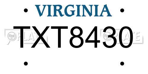TXT8430 Virginia License Plate