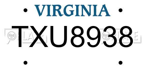 TXU8938 Virginia License Plate