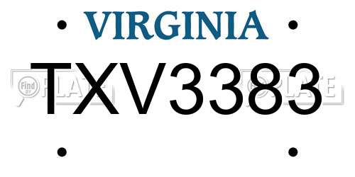 TXV3383 Virginia License Plate