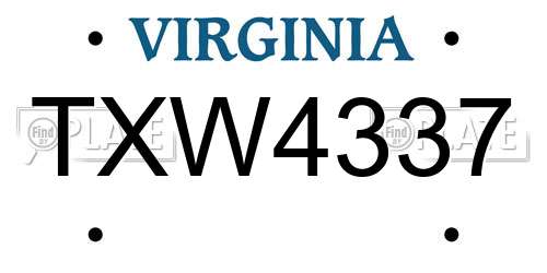 TXW4337 Virginia License Plate