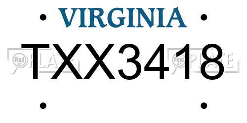 TXX3418 Virginia License Plate