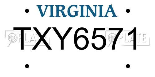 TXY6571 Virginia License Plate
