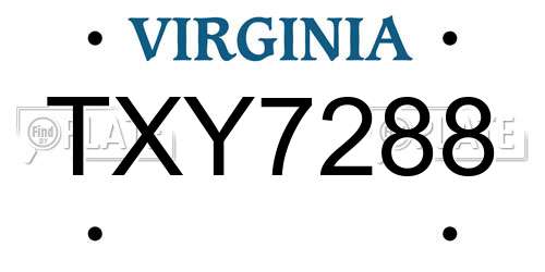 TXY7288 Virginia License Plate