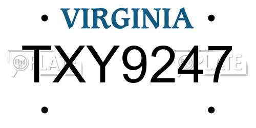 TXY9247 Virginia License Plate
