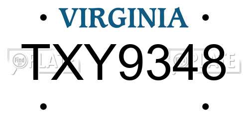 TXY9348 Virginia License Plate