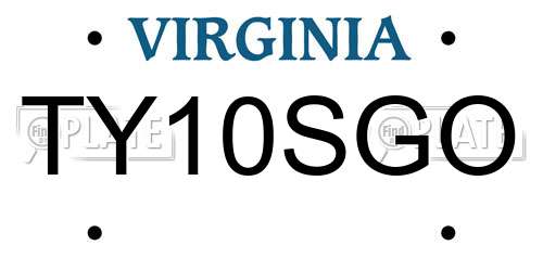 TY10SGO Virginia License Plate