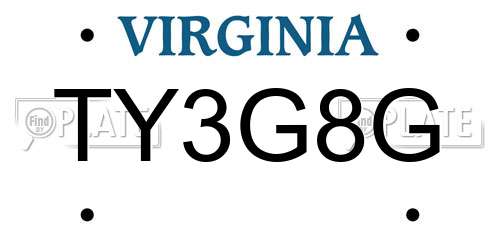 TY3G8G Virginia License Plate