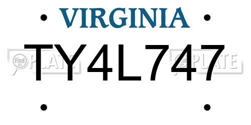 TY4L747 Virginia License Plate