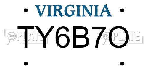 TY6B7O Virginia License Plate