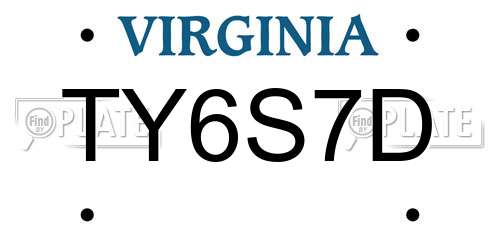 TY6S7D Virginia License Plate