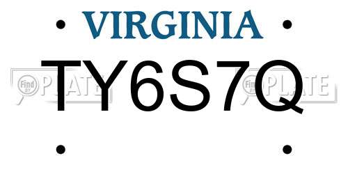 TY6S7Q Virginia License Plate