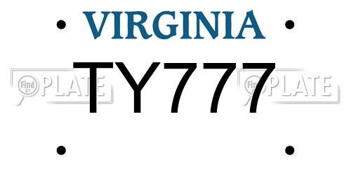 TY777 Virginia License Plate
