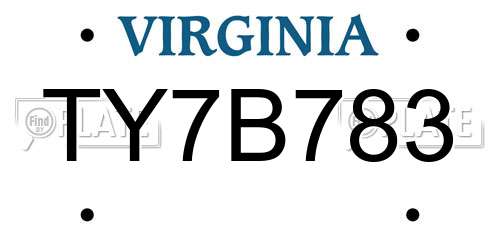 TY7B783 Virginia License Plate