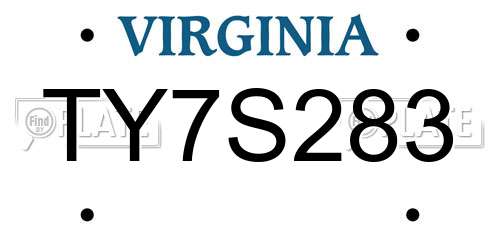TY7S283 Virginia License Plate