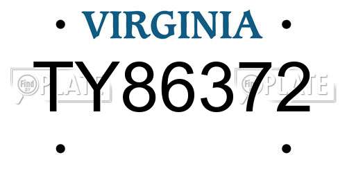 TY86372 Virginia License Plate