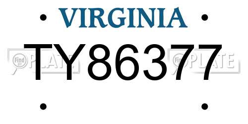 TY86377 Virginia License Plate