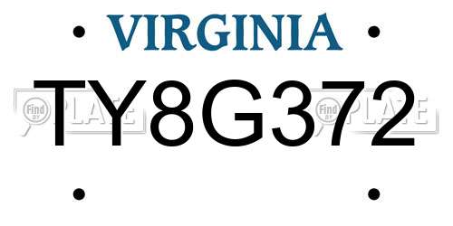 TY8G372 Virginia License Plate