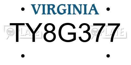 TY8G377 Virginia License Plate