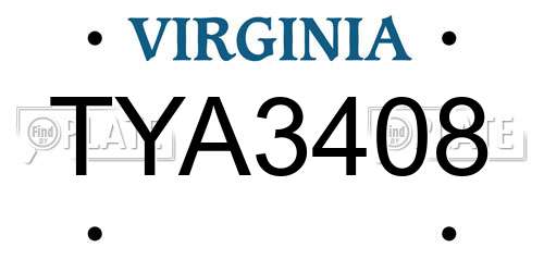 TYA3408 Virginia License Plate