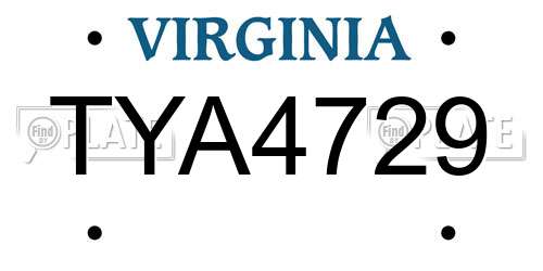TYA4729 Virginia License Plate