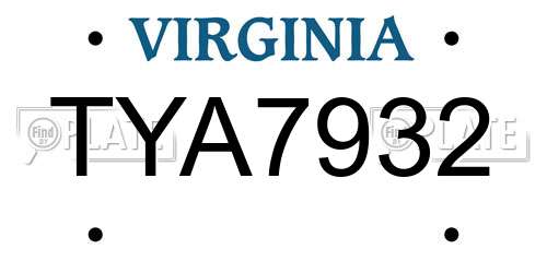 TYA7932 Virginia License Plate