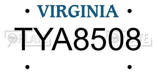 TYA8508 Virginia License Plate
