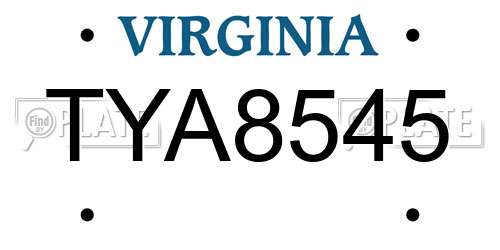 TYA8545 Virginia License Plate